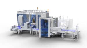 Robotic case packer for extremely small footprints Robotic case packer for extremely small footprints